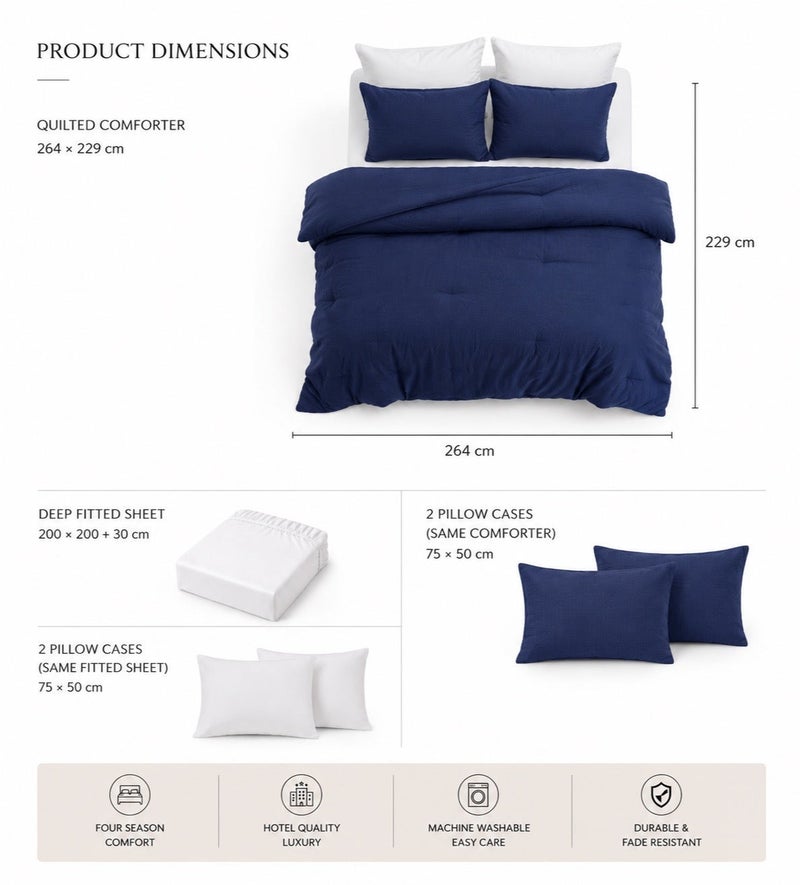 HOMETOPIA Waffle Texture Comforter Set 6 PCS, Luxury Hotel Style Bedding, King Size 264×229 cm, Soft Breathable Quilt, White Sheet Set, All Season - Image 5