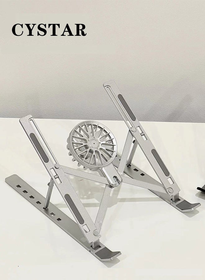 CYSTAR Aluminum Alloy Laptop Cooling Stand with Fan, Foldable Adjustable Lifting Computer Bracket, Portable Storage Desktop Holder - Image 1