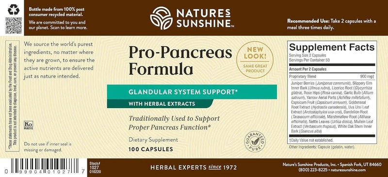 Nature's Sunshine Pro-Pancreas Formula - 100 Capsules for Glandular System Support - Image 5