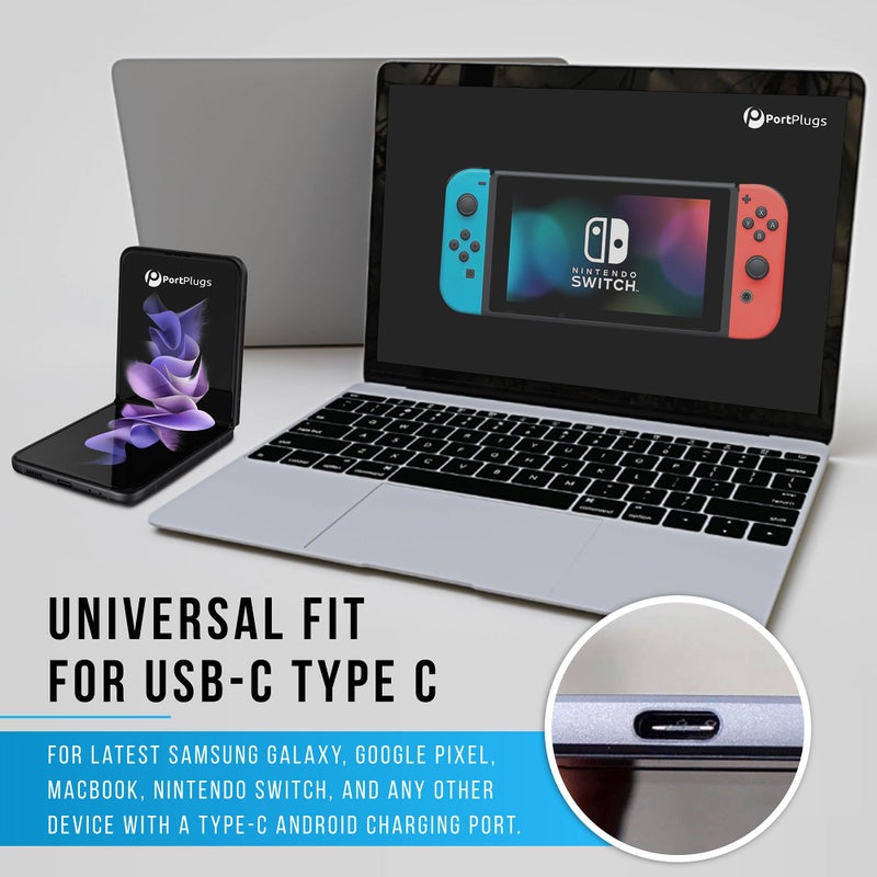 PortPlugs USB-C Dust Plugs â€“ Compatible with iPhone 15/16/17 & Air, iPad Pro/Mini, MacBook Pro/Air, Galaxy S25-S8, Pixel, Android & USB-C Devices â€“ Port Covers & Protectors, Brush- Black (50-Pack) - Image 2