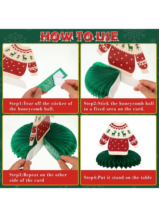 Eersida 12 قطعة زينة حفلة سترة عيد الميلاد القبيحة زينة مركزية على شكل خلية نحل سترة عيد الميلاد زينة طاولة ثلاثية الأبعاد لحفلة عيد الميلاد لوازم عطلات الشتاء - Image 5