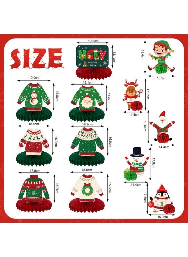 Eersida 12 قطعة زينة حفلة سترة عيد الميلاد القبيحة زينة مركزية على شكل خلية نحل سترة عيد الميلاد زينة طاولة ثلاثية الأبعاد لحفلة عيد الميلاد لوازم عطلات الشتاء - Image 3