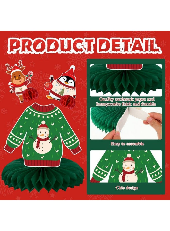 Eersida 12 قطعة زينة حفلة سترة عيد الميلاد القبيحة زينة مركزية على شكل خلية نحل سترة عيد الميلاد زينة طاولة ثلاثية الأبعاد لحفلة عيد الميلاد لوازم عطلات الشتاء - Image 4