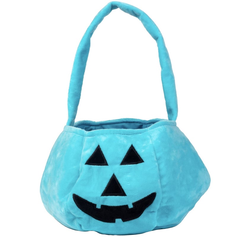 SCS Direct Halloween Teal Pumpkin Fabric Trick or Treat Tote Soft Canvas Candy Bag 8 x 8 Kids Light Blue Allergy Friendly Awareness - Image 2