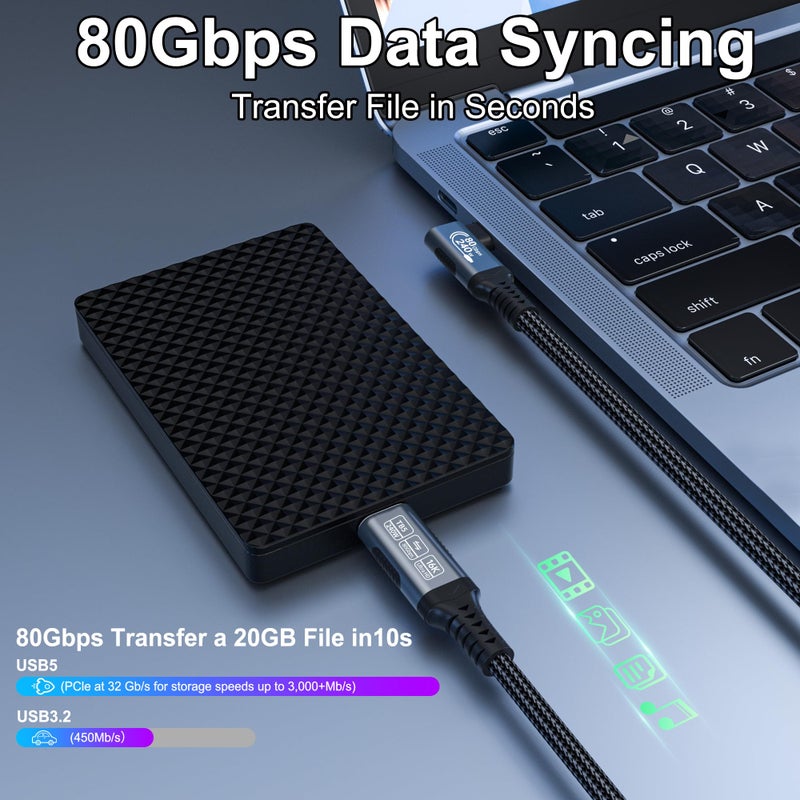 HOTUTUKI 240w 80gbps USB c Cable Compatible with Thunderbolt 5 Cable Right Angle 6.6ft, 90 Degree USB C Cable, 8K/16k 60Hz usbc Monitor Cable for Thunderbolt 4,USB c Video - Image 2