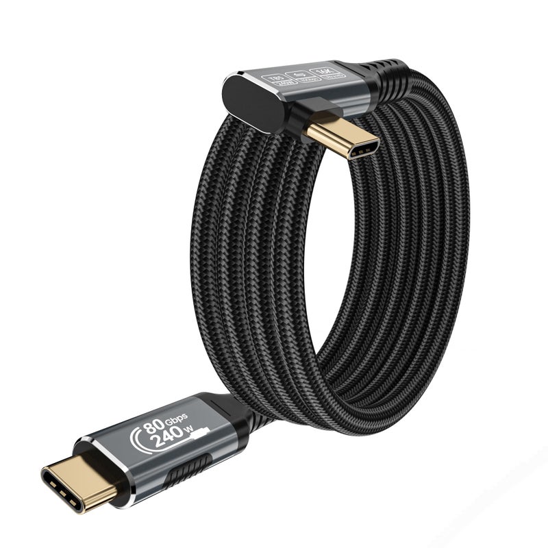 HOTUTUKI 240w 80gbps USB c Cable Compatible with Thunderbolt 5 Cable Right Angle 6.6ft, 90 Degree USB C Cable, 8K/16k 60Hz usbc Monitor Cable for Thunderbolt 4,USB c Video - Image 1