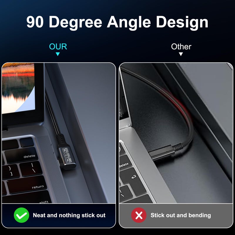 HOTUTUKI 240w 80gbps USB c Cable Compatible with Thunderbolt 5 Cable Right Angle 6.6ft, 90 Degree USB C Cable, 8K/16k 60Hz usbc Monitor Cable for Thunderbolt 4,USB c Video - Image 3
