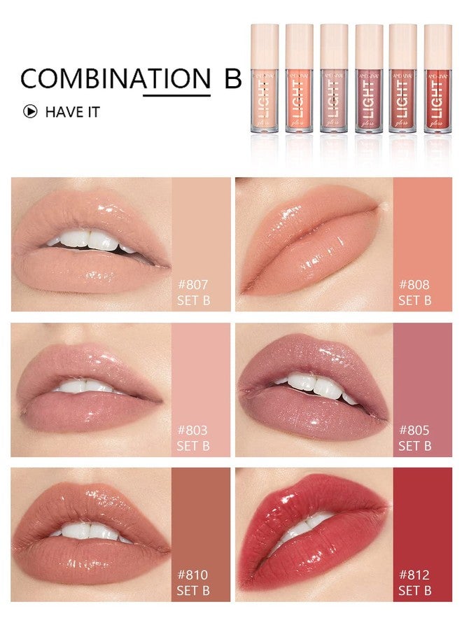 BANGFENG 6PCS Lip Oil Light Lipgloss Set, Moisturizing Hydrating Lip Glow Oil Lip Gloss Kit High Shine Lip Plumping Glass Finish Lip Gloss Liquid Lipstick for Women (Set B) - Image 2