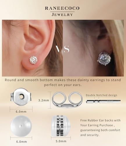 Raneecoco "STUNNING FLAME" 18K Gold Plated Silver Brilliant Cut Simulated Diamond Cubic Zirconia Stud Earrings(white-gold-plated-silver, 1.0) - Image 5