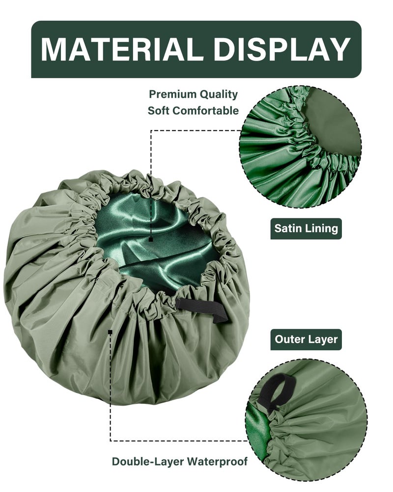 Aquior Shower Cap for Women, Extra Adjustable Shower Caps for Women Double-Layer Waterproof Reusable Hair Cap, Large Size Hair Cap for All Hair,for Girls Spa Bath,Soft and Comfortable (Green) - Image 2