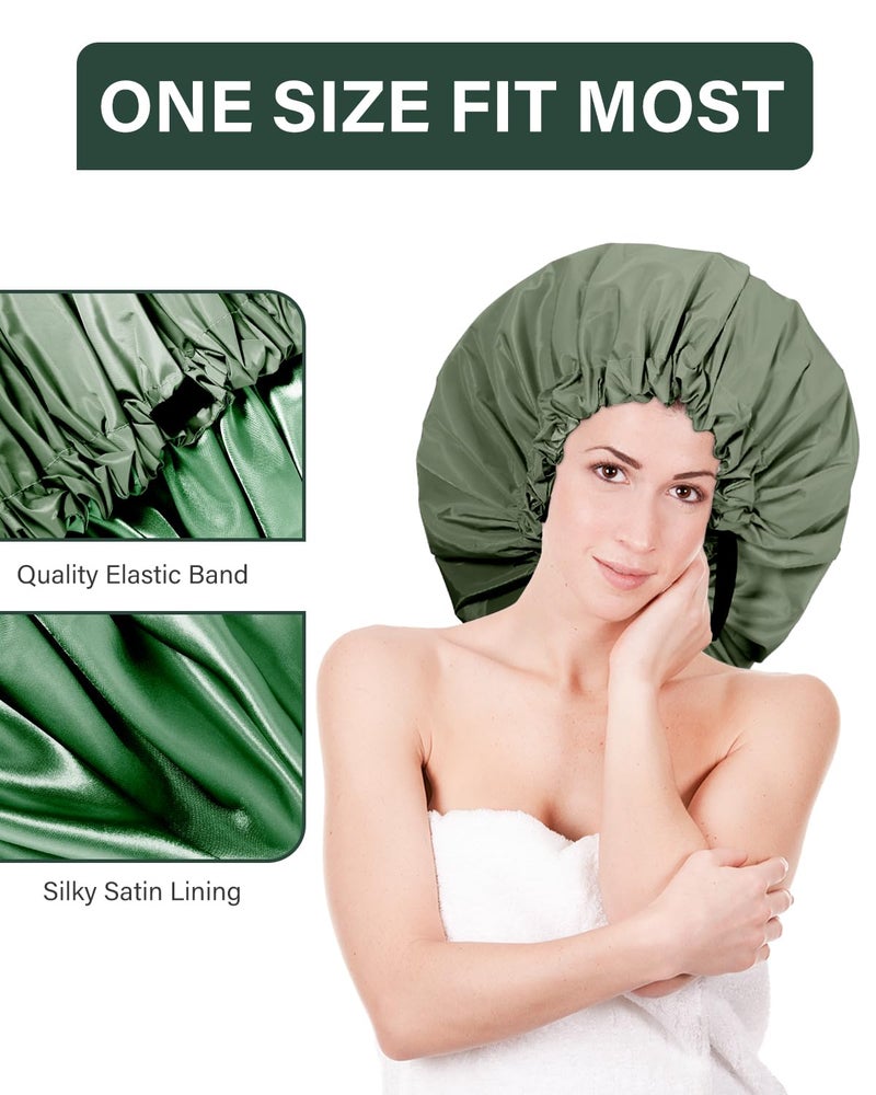 Aquior Shower Cap for Women, Extra Adjustable Shower Caps for Women Double-Layer Waterproof Reusable Hair Cap, Large Size Hair Cap for All Hair,for Girls Spa Bath,Soft and Comfortable (Green) - Image 4