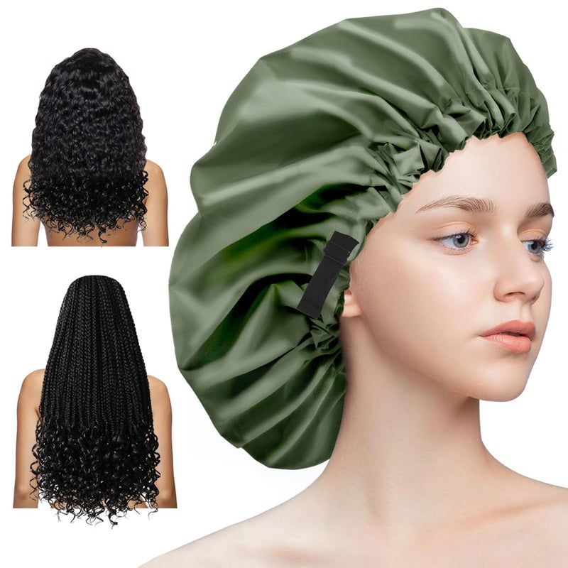 Aquior Shower Cap for Women, Extra Adjustable Shower Caps for Women Double-Layer Waterproof Reusable Hair Cap, Large Size Hair Cap for All Hair,for Girls Spa Bath,Soft and Comfortable (Green) - Image 1