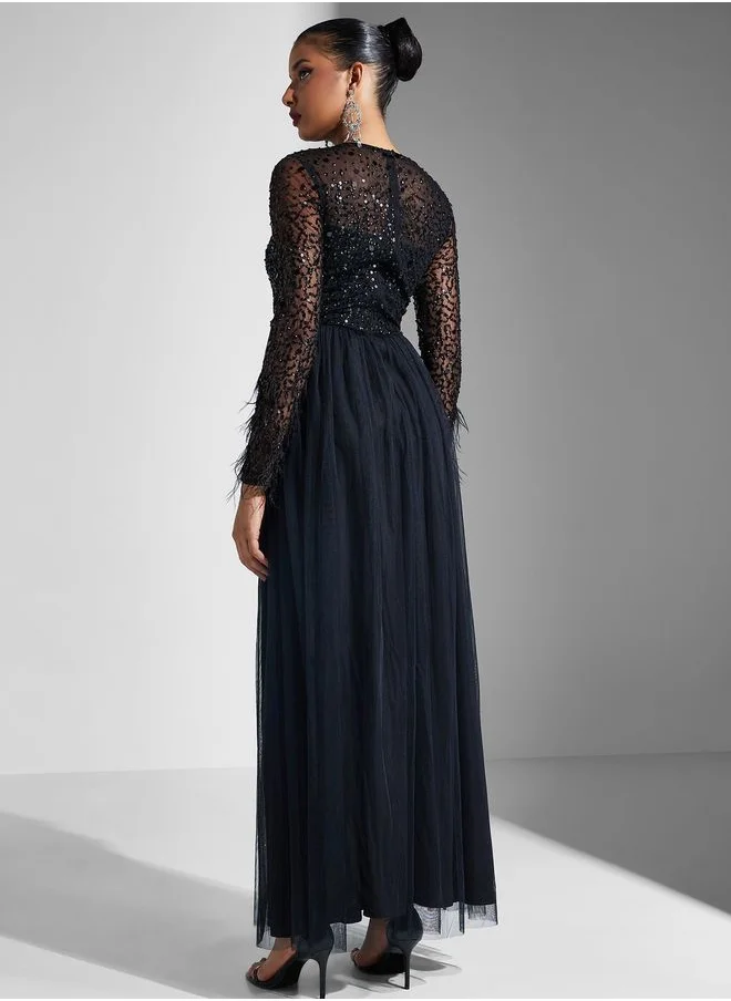 Amelia Rose Sequin Tulle Maxi Dress
