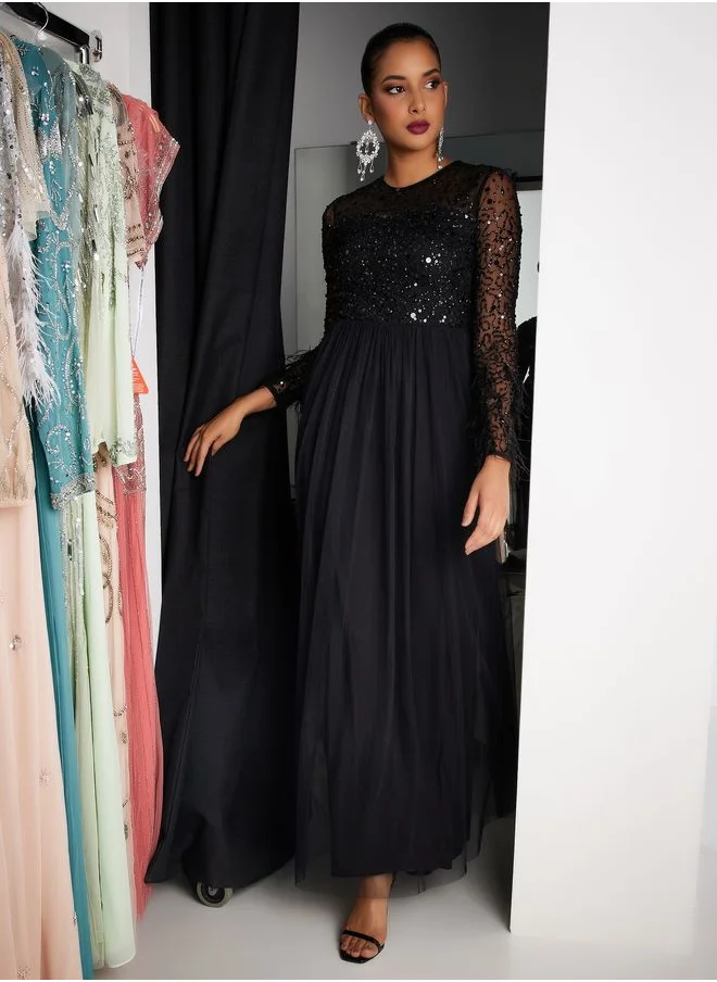 Amelia Rose Sequin Tulle Maxi Dress