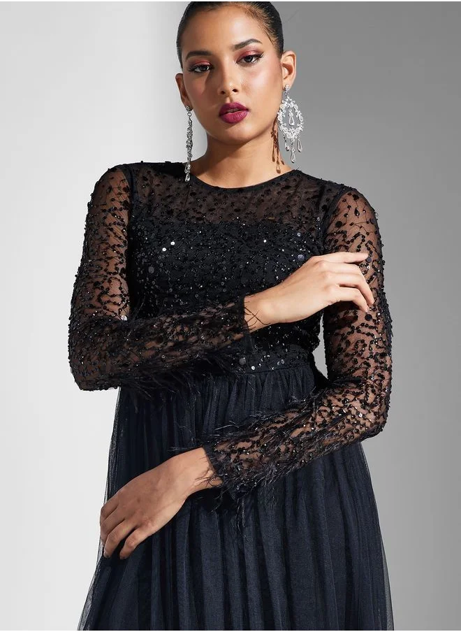 Amelia Rose Sequin Tulle Maxi Dress