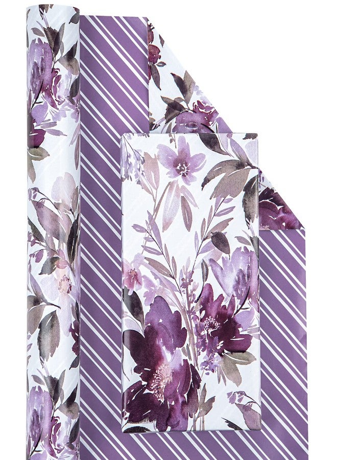 WRAPAHOLIC Reversible Floral Wrapping Paper - Mini Roll - 17 Inch X 33 Feet - Purple Floral Design for Wedding, Birthday, Valentines' Day, Baby Shower, Anniversary, Bridal Shower - Image 3