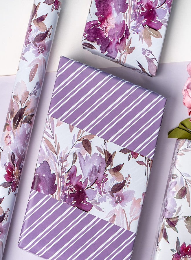 WRAPAHOLIC Reversible Floral Wrapping Paper - Mini Roll - 17 Inch X 33 Feet - Purple Floral Design for Wedding, Birthday, Valentines' Day, Baby Shower, Anniversary, Bridal Shower - Image 5