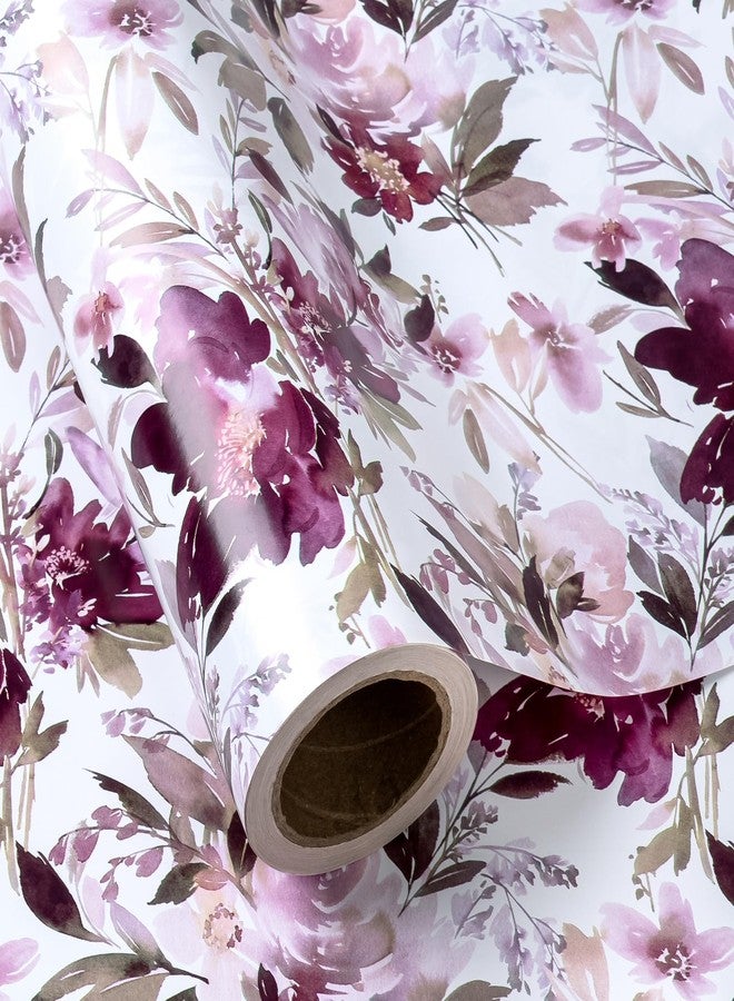 WRAPAHOLIC Reversible Floral Wrapping Paper - Mini Roll - 17 Inch X 33 Feet - Purple Floral Design for Wedding, Birthday, Valentines' Day, Baby Shower, Anniversary, Bridal Shower - Image 2