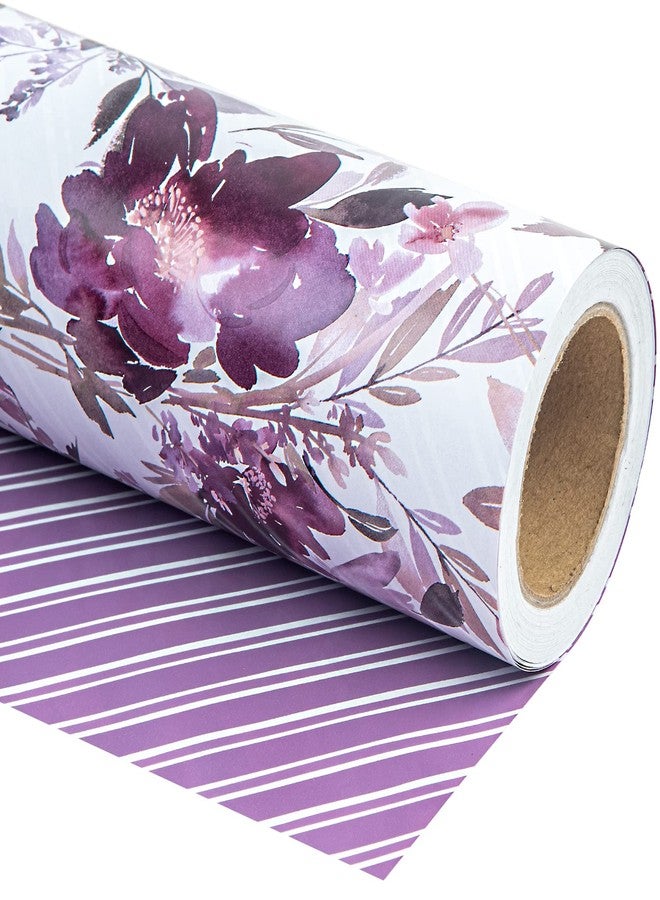 WRAPAHOLIC Reversible Floral Wrapping Paper - Mini Roll - 17 Inch X 33 Feet - Purple Floral Design for Wedding, Birthday, Valentines' Day, Baby Shower, Anniversary, Bridal Shower - Image 1