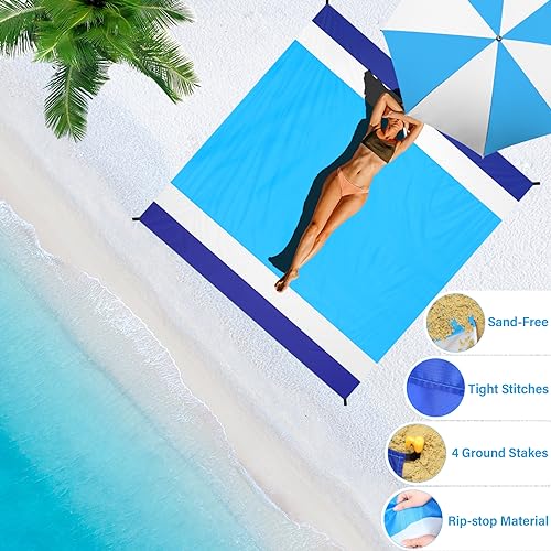 BYDOLL Beach Blanket Waterproof Sandproof 78''×81'' 1-5 Adults Oversized Lightweight Large Picnic Mat Waterproof Sandproof Blanket for Beach Camping Hiking Travel - Image 4