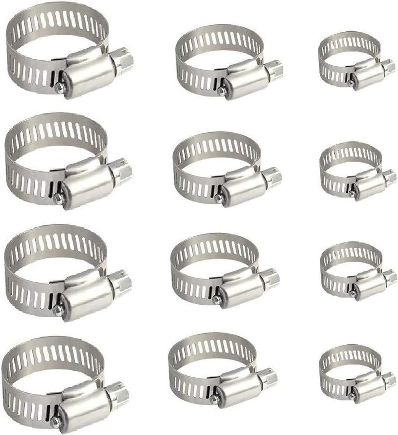 AQSON 12 PCS Carbon Steel Hose Clamps Set for Air, Water, and Fuel Pipes