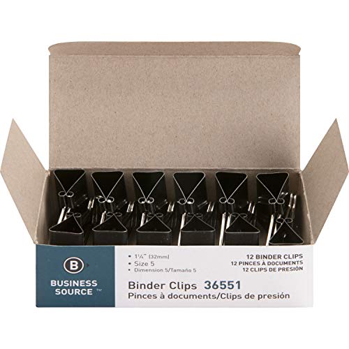 Business Source Medium Binder Clips, Fold-back, 0.63" Capacity, Steel, 12 Count - Image 1