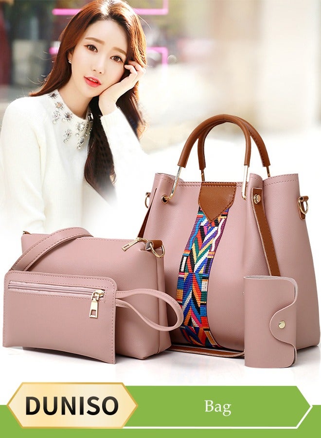 DUNISO 4 Pieces of Women's handbag set, large capacity shoulder bag, fashionable leather tote bag, with crossbody bag, wallet,card bag, suitable for shopping, work, dating, travel - Image 1