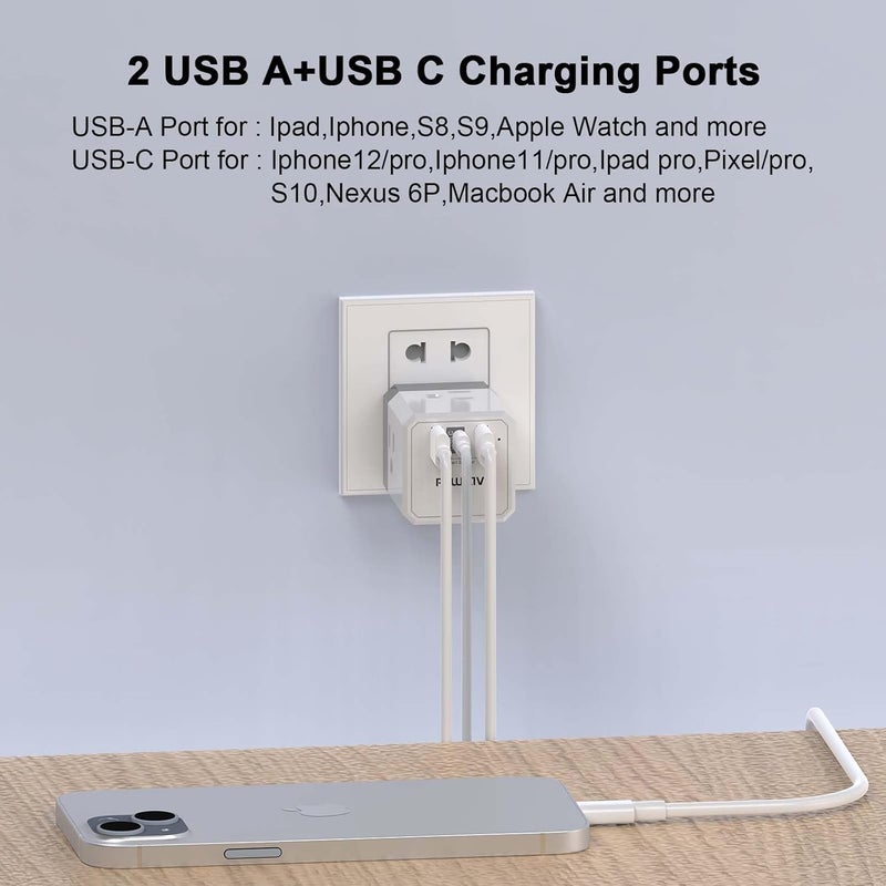 POWSAV Cruise Ship Essentials, 3-Side Outlet Splitter with 3 USB Ports(1 USB C) USB Wall Charger, Outlet Extender for Home, Office and Cruise, ETL Listed, White - Image 4