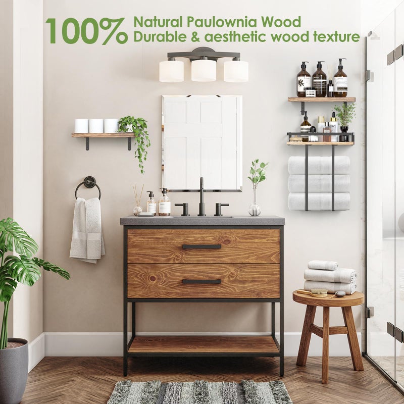 QHMCHLDZ Towel Racks for Bathroom-Wall Mounted Floating Shelves for Wall Bathroom Bedroom Kitchen Living Room, Hanging Book Shelves Decor Bathroom Organizer, 16 inch Solid Wood, Carbonized Wood Color - Image 3