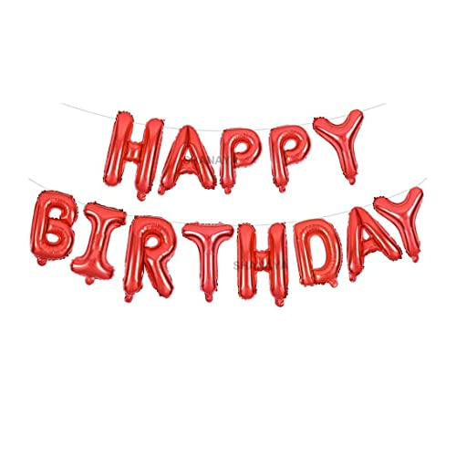 SHANAYA Happy Birthday Balloons Banner 13 Letters Metallic Foil Balloons Banner Balloon Decoration For Birthday Decorations Of Friends Girls Boys Husband Wife Mother Father (Red) - Image 1