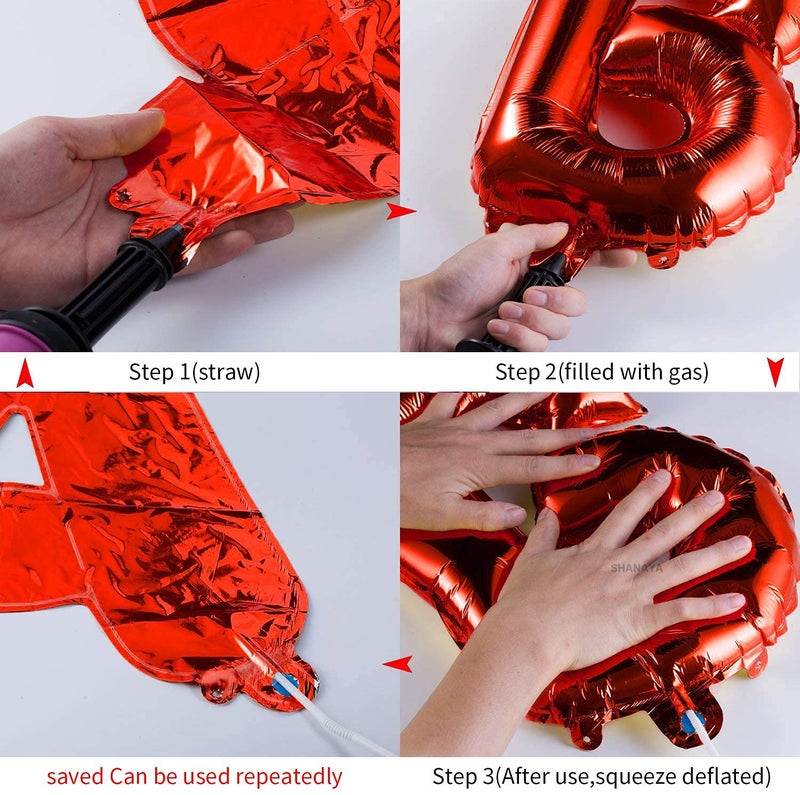 SHANAYA Happy Birthday Balloons Banner 13 Letters Metallic Foil Balloons Banner Balloon Decoration For Birthday Decorations Of Friends Girls Boys Husband Wife Mother Father (Red) - Image 5