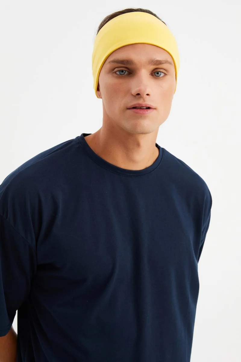 بوتيكجيز Yellow Men's Cotton Combed Comb, Non-Slip, Ultra Light, Sport Wide Headband Bandana Buff