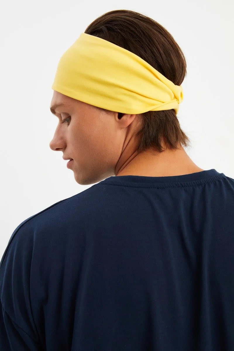 بوتيكجيز Yellow Men's Cotton Combed Comb, Non-Slip, Ultra Light, Sport Wide Headband Bandana Buff