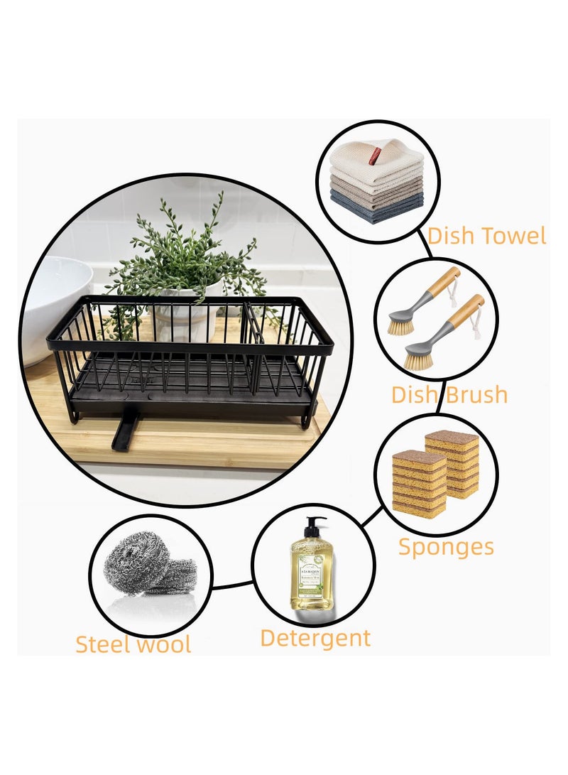 SYOSI منظم حوض غسيل مصنوع من الفولاذ المقاوم للصدأ 304، حامل إسفنجة على الطاولة، تخزين إسفنجة حوض المطبخ، منظم حوض مقاوم للصدأ مع صينية تصريف قابلة للإزالة وتصريف موجه - Image 5