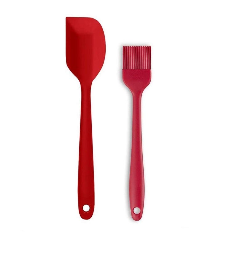 P-Plus International Silicone Non-Stick Heat Resistant Kitchen Utensil| Spatula Big 27cm+Silicone Basting Brush 21cm|Pack of 2 RED - Image 1