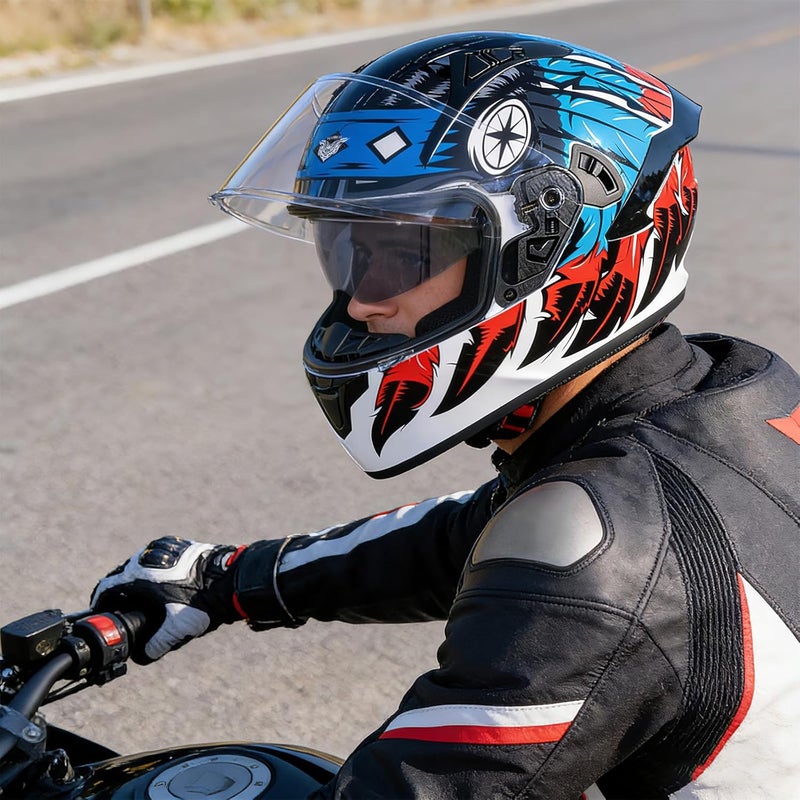 VCOROS X9 Full Face Motorcycle Helmet with Inner Sun Visor and Bluetooth Ready Speaker Pockets - Image 5
