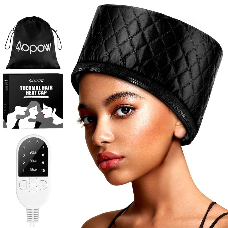 aopow Heat Cap for Deep Conditioning: 10-Level Heats Up Quickly 3 Time Settings Hair Steamer for Natural Hair Home Use Thermal Steam Cap for Black Hair Portable Heating Caps for Hair Treatment - Image 1