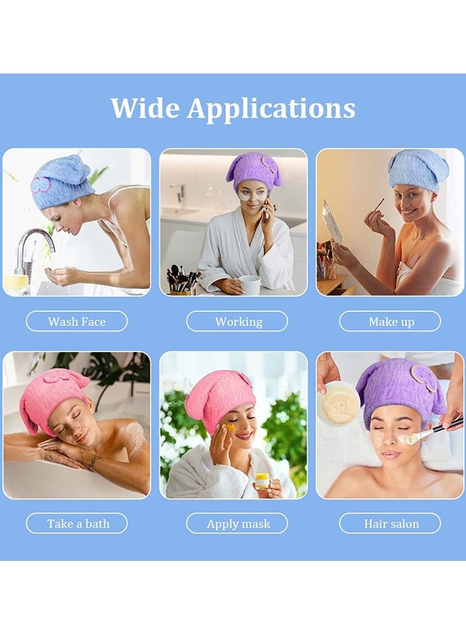3 Pack Ultra Absorbent Microfiber Hair Drying Turban Towel, Bowknot Design Fast Dry Hair Cap, Soft Bath Head Wrap for Women & Girls - Image 5