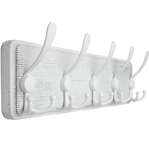 WEBI Coat Rack Wall Mount,5 Triple Hooks for Hanging Coats,16" Hole to Hole,Coat Hooks Wall Mounted,Coat Hanger Wall Hook Rack Rail for Clothes,Jacket,White - Image 1
