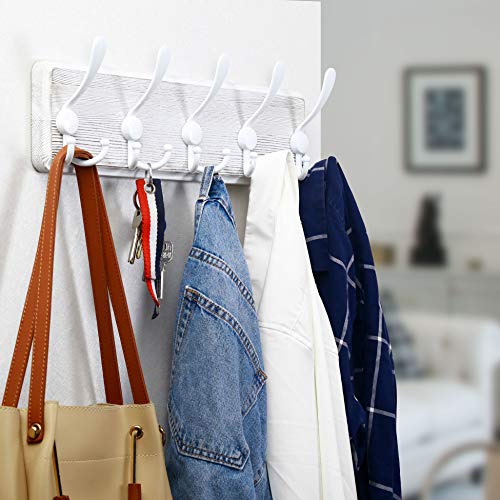WEBI Coat Rack Wall Mount,5 Triple Hooks for Hanging Coats,16" Hole to Hole,Coat Hooks Wall Mounted,Coat Hanger Wall Hook Rack Rail for Clothes,Jacket,White - Image 5