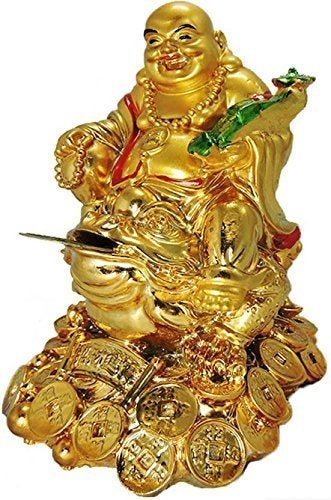 GJ Feng Shui Laughing Buddha with Money Frog On Bed of Wealth for Money, Success and Happpiness - Image 3