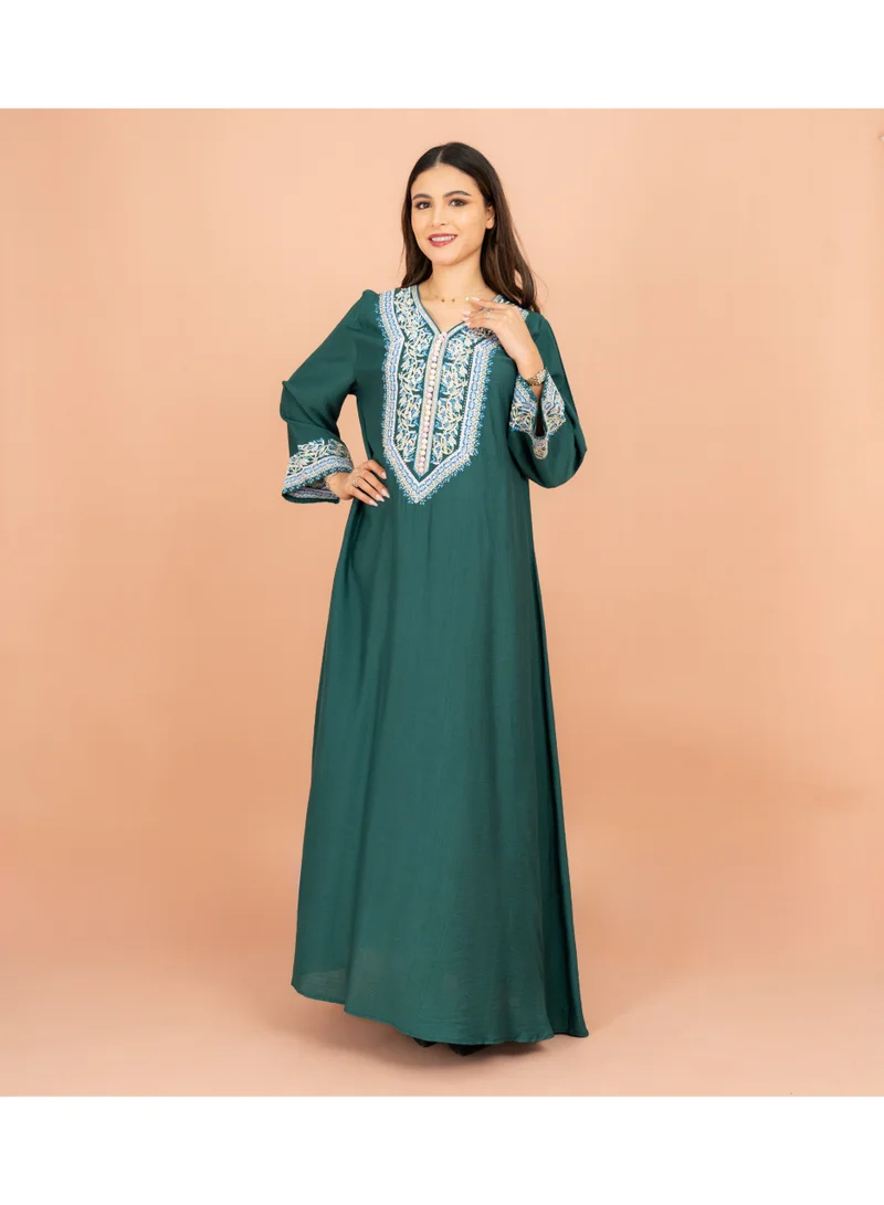 IKKXA Classic Solid Embroidery Front and Sleeves Jalabiya