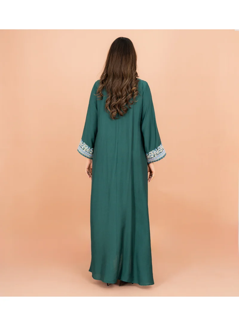 IKKXA  Classic Solid Embroidery Front and Sleeves Jalabiya for Women | Best Price UAE