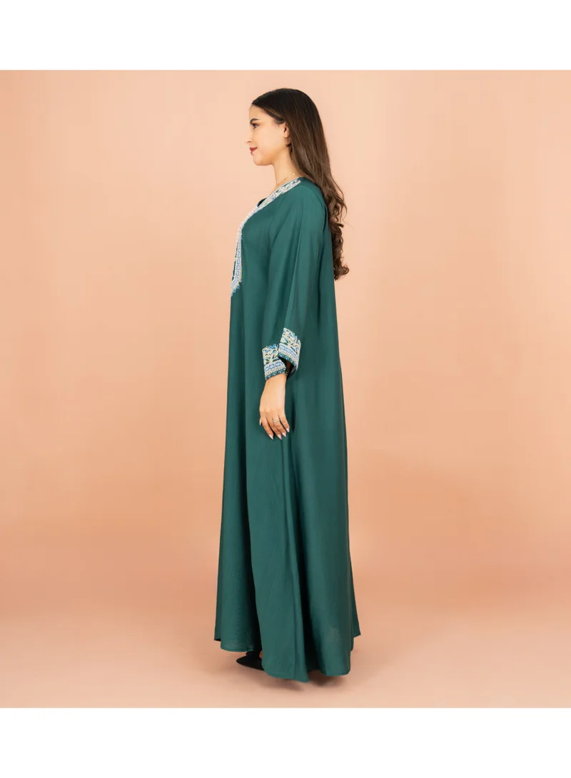 IKKXA  Classic Solid Embroidery Front and Sleeves Jalabiya for Women | Best Price UAE