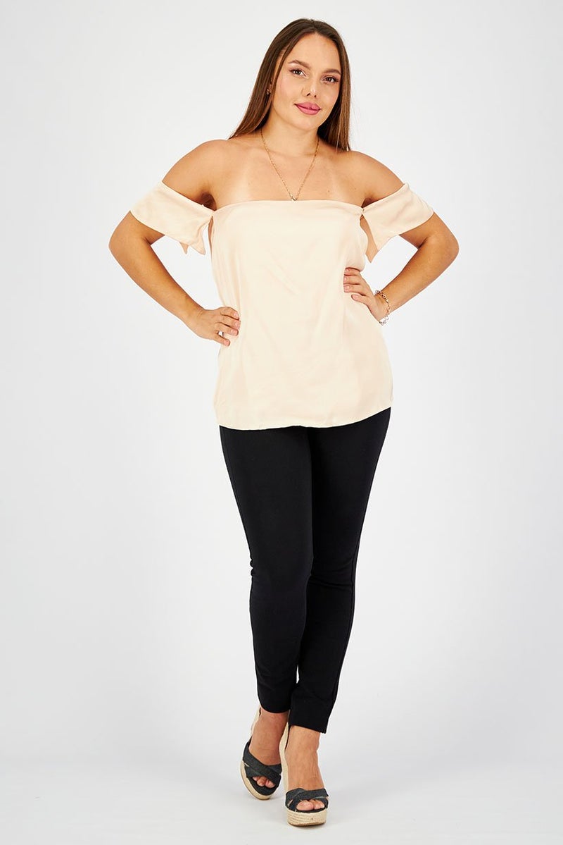 Uterque Women Straight Across Cold Shoulder Plain Top, Peach - Image 2