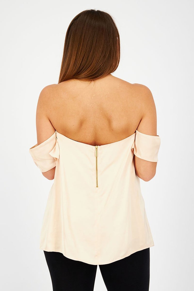 Uterque Women Straight Across Cold Shoulder Plain Top, Peach - Image 4