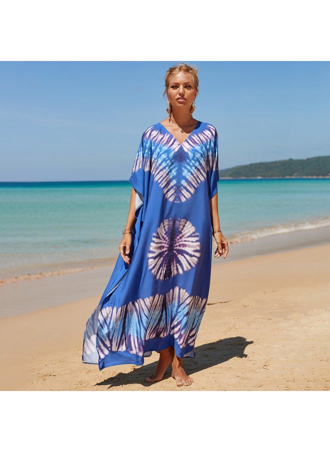 Generic - Robe Beach Blouse Rayon Printed Vacation Sunscreen Shirt Plus Size Bikini Beach Dress Amazon-Color:01 Color Block Combination- - Image 1