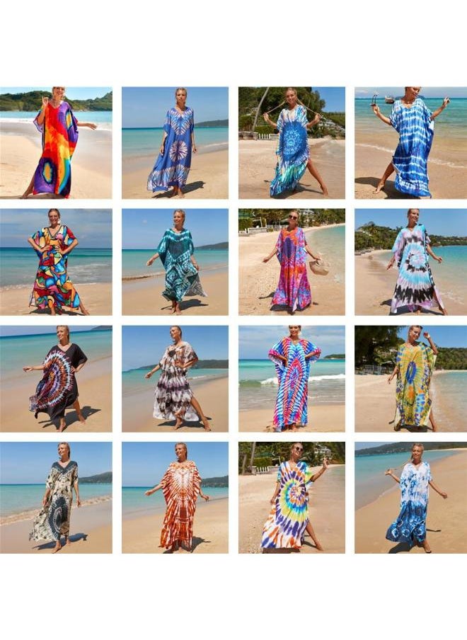 Generic - Robe Beach Blouse Rayon Printed Vacation Sunscreen Shirt Plus Size Bikini Beach Dress Amazon-Color:01 Color Block Combination- - Image 1