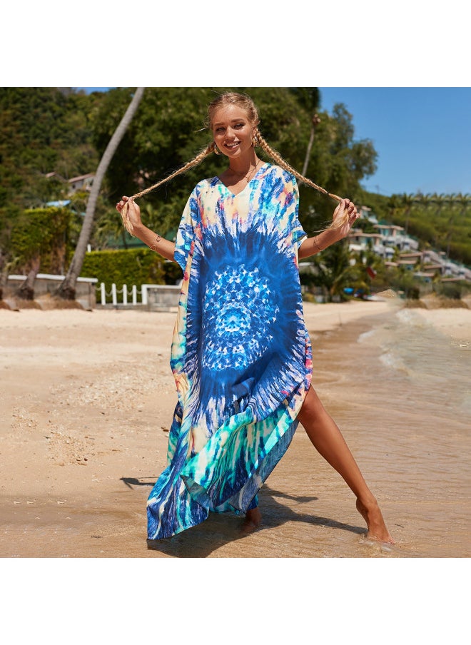 Generic - Robe Beach Blouse Rayon Printed Vacation Sunscreen Shirt Plus Size Bikini Beach Dress Amazon-Color:01 Color Block Combination- - Image 1