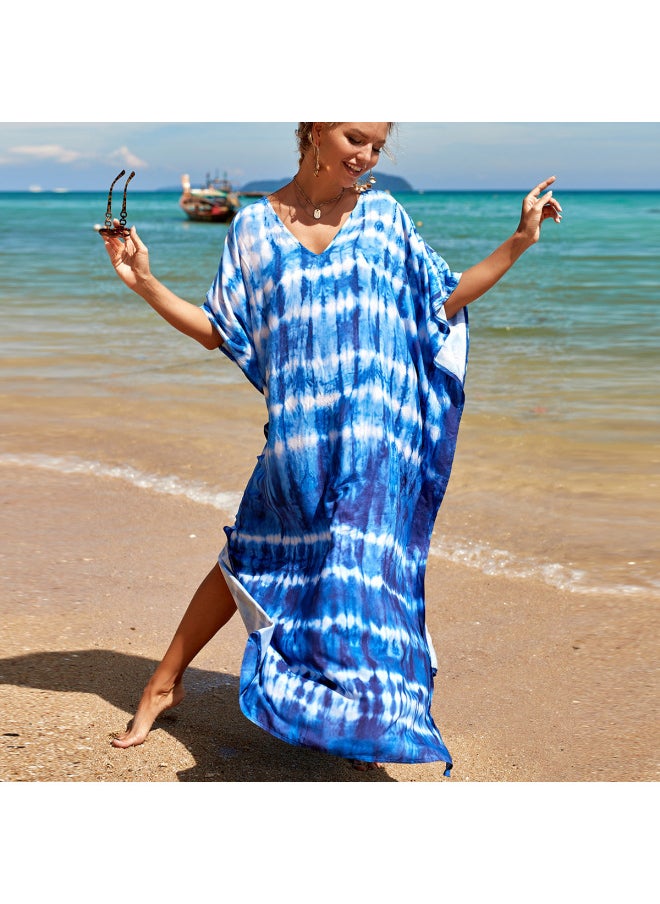 Generic - Robe Beach Blouse Rayon Printed Vacation Sunscreen Shirt Plus Size Bikini Beach Dress Amazon-Color:01 Color Block Combination- - Image 1